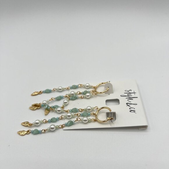 Style & Co Shaky Bead & Imitation Pearl Chain Hoop Earrings in Gold MSRP $25 NWT - Picture 4 of 5